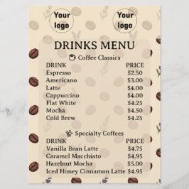 Menú Patrón continuo de granos de café vintage y lavand