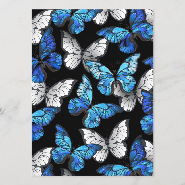 Menú Patrón continuo oscuro con mariposas azules Morpho (Anverso)