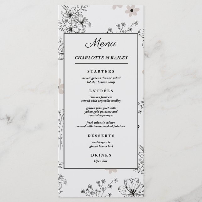 Menú Patrón de flor hippie Y2K de Retro negro gris (Anverso)