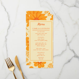 Menú Patrón de flor Naranja retro vintage de mediados d