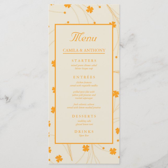 Menú Patrón de flores retro naranja beige Y2K 70s (Anverso)