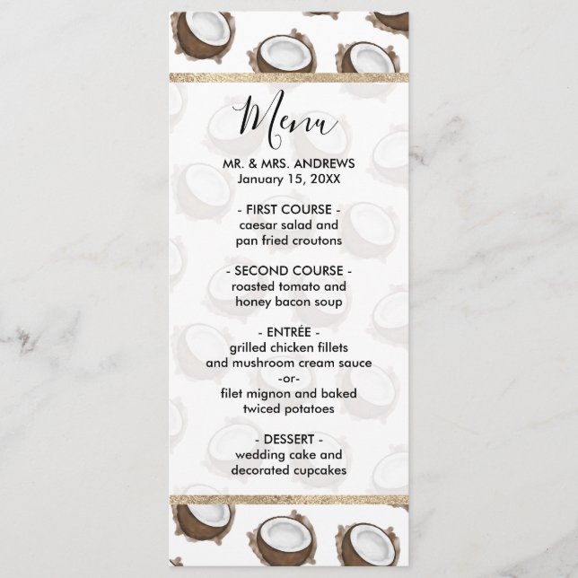 Menú Patrón de frutas de coco blanco de verano marrón t (Anverso)