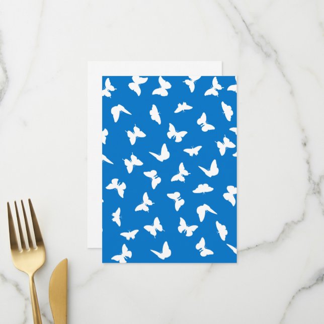 Menú Patrón Estético de Mariposa Blanca con Fondo Azul (Anverso/Reverso In Situ)