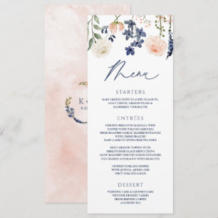 Menú Peach & Blue Boda Flor silvestre Floral Botánica