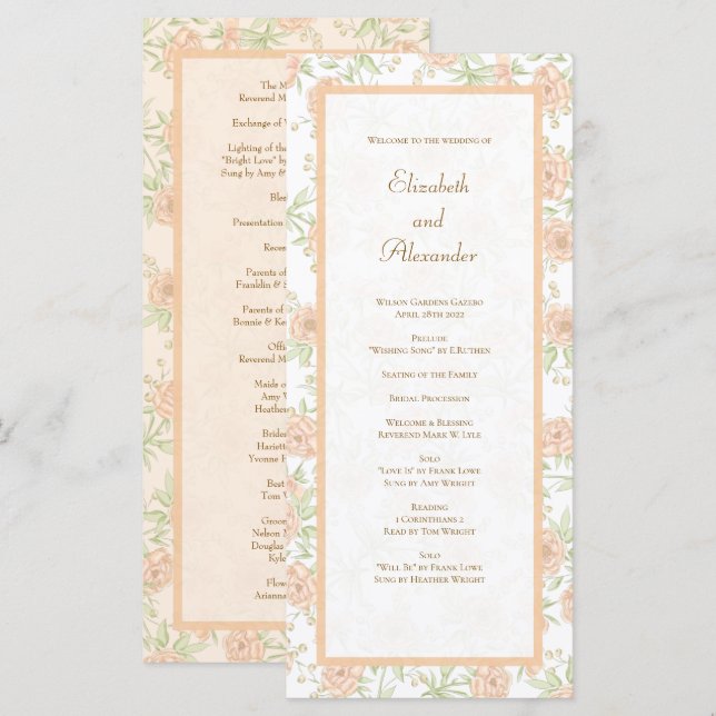 Menú Peach Rose Wedding Programs (Anverso / Reverso)