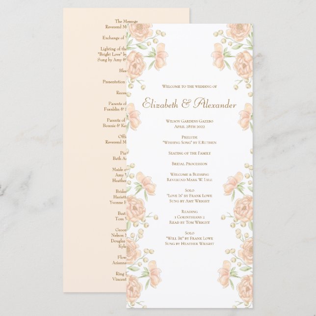 Menú Peach Rose Wedding Programs (Anverso / Reverso)