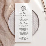 Menú Pelota Disco Mínima | Boda blanco y negro<br><div class="desc">Estas elegantes y modernas tarjetas de menú boda en blanco y negro presentan un estilo moderno y minimalista,  con escritura a mano y texto clásico. En un ilustracion caprichoso se exhibe una bola de discoteca retro dibujada a mano.</div>