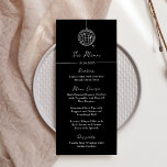 Menú Pelota Disco Mínima | Boda negro<br><div class="desc">Estas elegantes y modernas tarjetas de menú boda negro oscuro presentan un estilo moderno y minimalista,  con escritura manuscrita blanca y texto clásico. En un ilustracion caprichoso se exhibe una bola de discoteca retro dibujada a mano.</div>