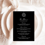Menú Pelota Disco Mínima | Boda negro oscuro<br><div class="desc">Estas elegantes tarjetas de menú de boda negro o de menú para la cena presentan un estilo moderno y minimalista,  con escritura manuscrita blanca y texto clásico. En un ilustracion moderno y caprichoso hay una bola de discoteca de dibujos retro a mano.</div>