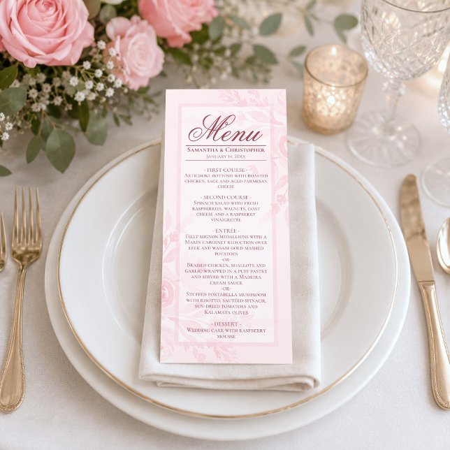 Menú Peonías Elegantes de Acuarela Rosa Boho Chic Boda (Subido por el creador)