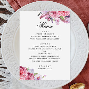 Menú Peony. Boho rosa color de agua floral boda jardín