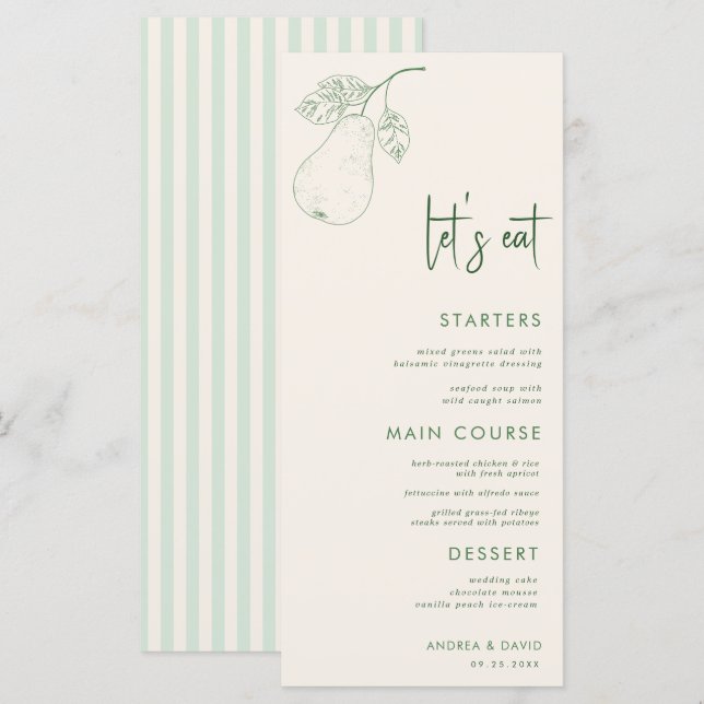 Menú Perfecto tema del par de orejas Comamos Boda de gu (Anverso / Reverso)