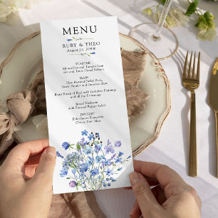 Menú Periwinkle Wildflower Delicate Boda Floral