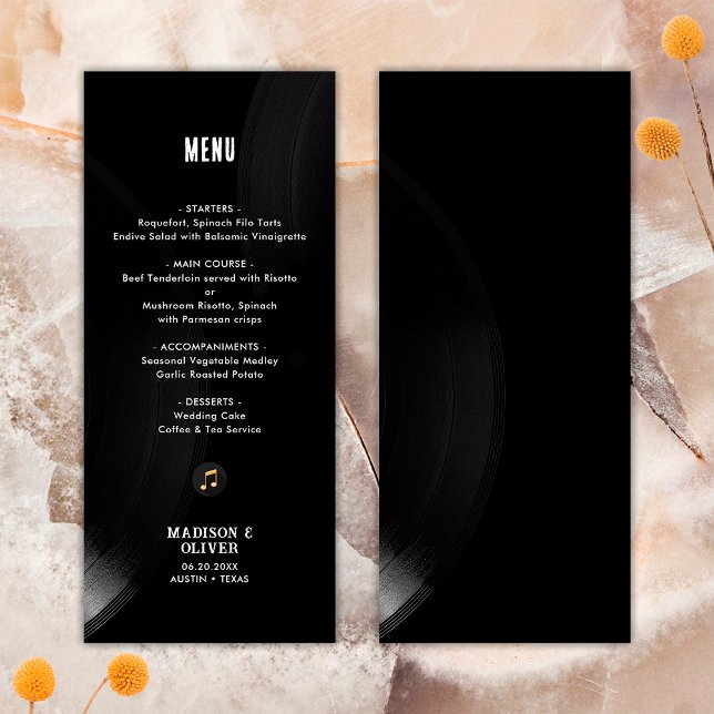 Menú Personalizable Boda Vinilo Negro Blanco (Front/Back)