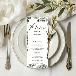Menú Personalizable de Boda floral blanco y negro