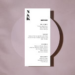 Menú Personalizable de Boda negro y blanco negrita mono<br><div class="desc">Menú Personalizable de Boda negro y blanco negrita Monograma</div>
