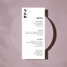 Menú Personalizable de Boda negro y blanco negrita mono