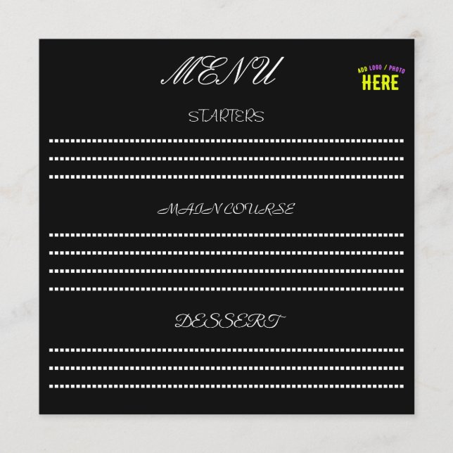 MENÚ PERSONALIZABLE MODERNO ESTILO NEGRO VERIFICADO MAR (Anverso)