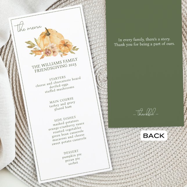 Menú Personalizado Calabaza Día de Acción de Gracias Ce (Subido por el creador)