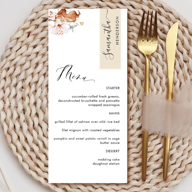 Menú Personalizado con el nombre del invitado, Flores t (Subido por el creador)