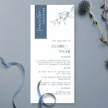 Menú Personalizado con nombre de invitado, Boda azul el<br><div class="desc">¿Por qué gastar las tarjetas en el lugar y las tarjetas de menú cuando se puede tener un elegante menú todo en uno personalizado con el nombre de cada huésped? Diseño contemporáneo, sencillo y elegante con una caligrafía escrita a mano. La franja de la esquina superior izquierda es azul y...</div>