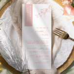 Menú Personalizado con nombre de invitado, Boda rosa de<br><div class="desc">¿Por qué gastar las tarjetas en el lugar y las tarjetas de menú cuando se puede tener un elegante menú todo en uno personalizado con el nombre de cada huésped? Diseño contemporáneo, sencillo y elegante con una caligrafía escrita a mano. La franja de la esquina superior izquierda es de un...</div>