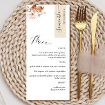 Menú Personalizado con nombre de invitado, florecimient<br><div class="desc">¿Por qué gastar en las tarjetas de lugar y de menú cuando se puede tener un elegante menú todo en uno personalizado con cada nombre de invitado? Diseño contemporáneo, sencillo y elegante, con una bonita carta moderna. Stripe en la esquina superior derecha en tono beige con el nombre del invitado...</div>