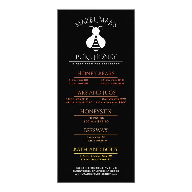 Menú personalizado de abeja de colmena (Frente)