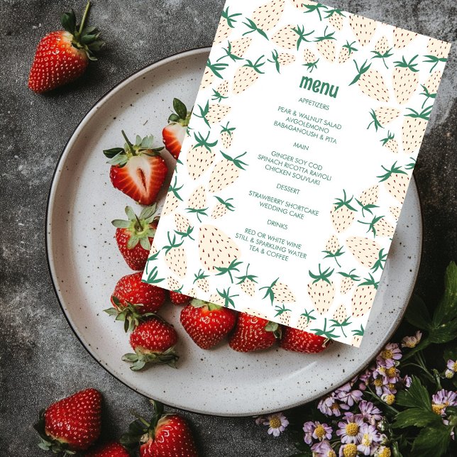 Menú Personalizado de barro de fresa blanca de pineberr (White Strawberry Cute Pineberry HAND DRAWN CUSTOM Menu
)