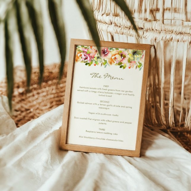 Menú personalizado de boda floral de acuarela rúst (Subido por el creador)