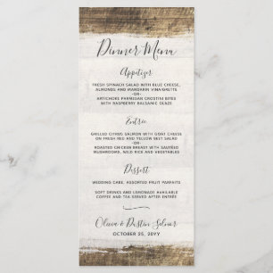Menú Personalizado de Boda Rústico de Madera Vinta