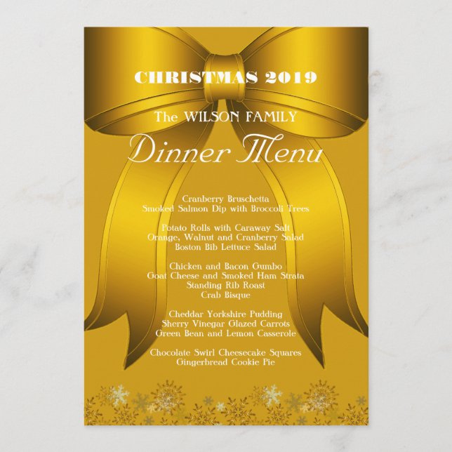 Menú personalizado de cena de Navidad dorada (Anverso)