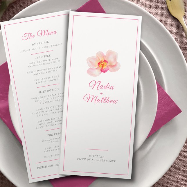 Menú Personalizado de eventos de boda rosa blanco orquí (Subido por el creador)