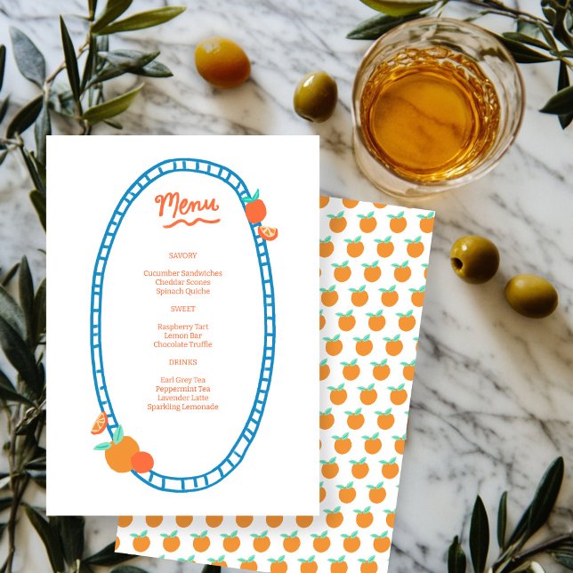 Menú Personalizado de fruta linda fiesta de boda Baby S (Cute Fruit CUSTOM Bridal Baby Shower Wedding Party Menu oranges
)