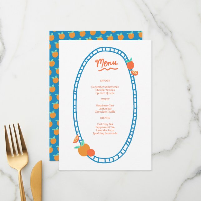 Menú Personalizado de fruta linda fiesta de boda Baby S (Anverso/Reverso In Situ)
