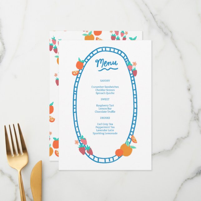 Menú Personalizado de fruta linda fiesta de boda Baby S (Anverso/Reverso In Situ)