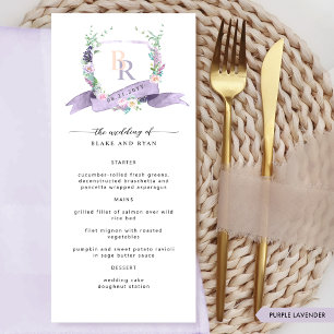 Menú Personalizado Elegant Lavender Monograma Boda
