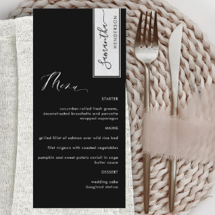 Menú Personalizado elegante con nombre de invitado negr