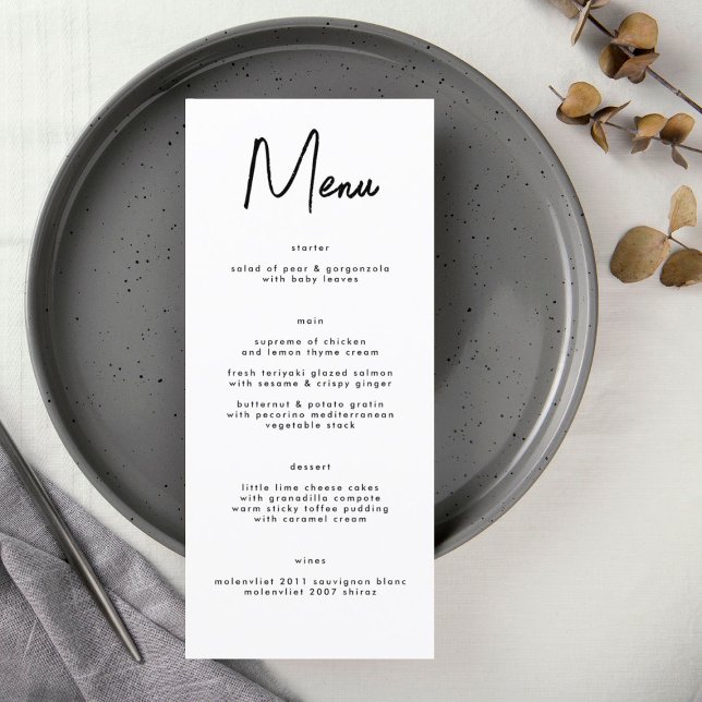 Menú Personalizado moderno Boda blanco negro (Subido por el creador)
