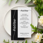Menú Personalizado sencillo en blanco y negro Boda de c<br><div class="desc">Sencillo menú Boda de comidas de Personalizado con escritura blanca y negra" - un clásico y elegante añadido a la recepción de bodas. Este menú presenta un esquema de colores blanco y negro intemporal con una tipografía de escritura elegante, que le permite personalizar de las comidas según sus preferencias. Personalizar...</div>