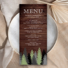 Menú Pine Trees Rustic Wood Winter Wedding