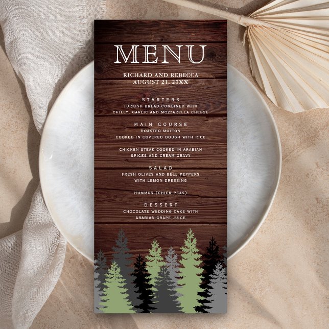 Menú Pine Trees Rustic Wood Winter Wedding (Subido por el creador)