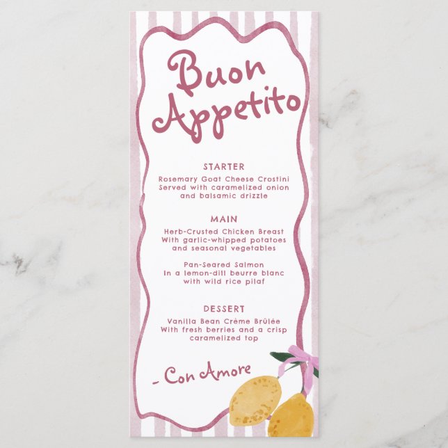 Menú Pink Lemon Girls Baby Shower  (Anverso)
