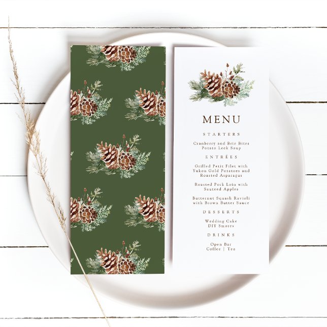 Menú Pino elegante (Elegant Pine Watercolor Wedding Menu by Painted Paperie
)