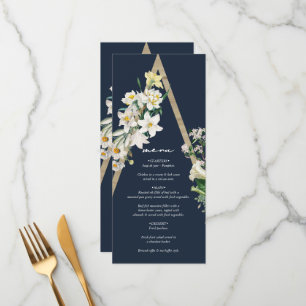 Menú Pirámide de madera bohemia Boda azul de las flores