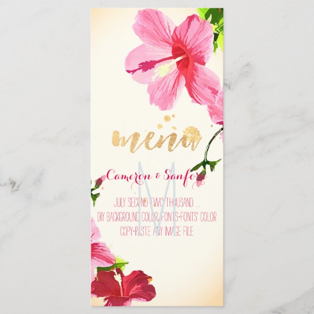 Menú PixDezines Watercolor Hibiscus Menu/Pink (Anverso)