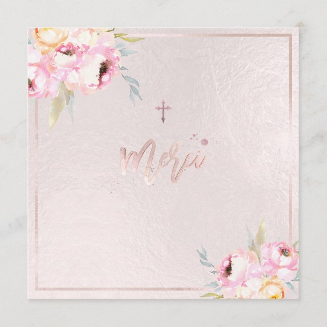 Menú PixDezines Watercolor Peonies Baptême MGracias (Anverso)