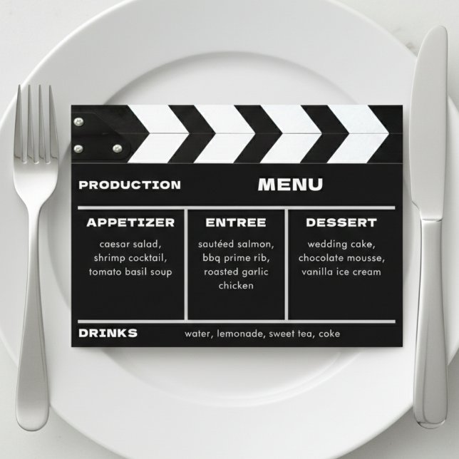 Menú Pizarra de Claqueta de Boda de Película (Movie Film Clap Board Wedding Menu
)
