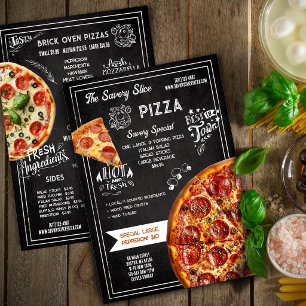 Menú Pizzería de pizarra dibujada a mano