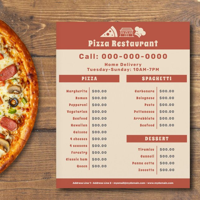 Menú pizzería y lista de precios (Pizzeria Price List Flyer)